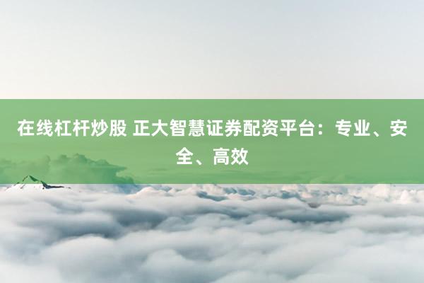 在线杠杆炒股 正大智慧证券配资平台：专业、安全、高效