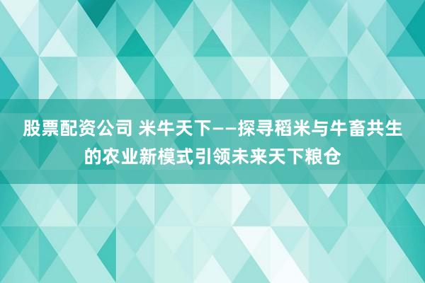 股票配资公司 米牛天下——探寻稻米与牛畜共生的农业新模式引领未来天下粮仓