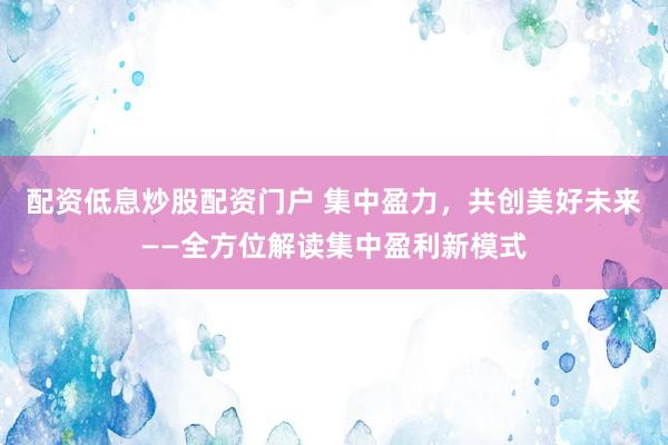 配资低息炒股配资门户 集中盈力,共创美好未来——全方位解读集中盈利新模式