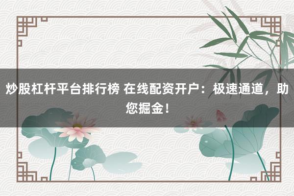 炒股杠杆平台排行榜 在线配资开户:极速通道,助您掘金!