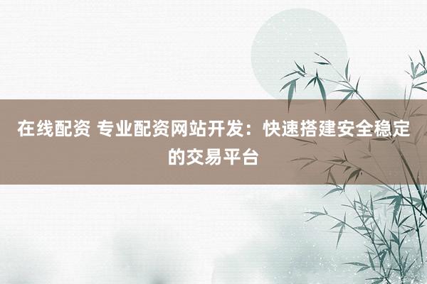 在线配资 专业配资网站开发:快速搭建安全稳定的交易平台