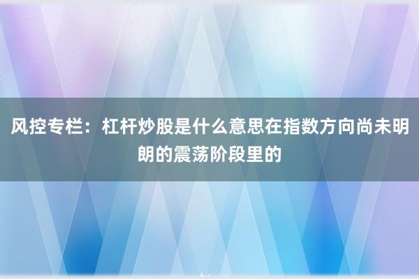 风控专栏：杠杆炒股是什么意思在指数方向尚未明朗的震荡阶段里的