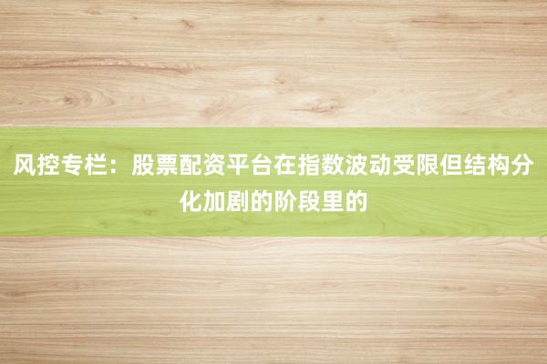 风控专栏：股票配资平台在指数波动受限但结构分化加剧的阶段里的