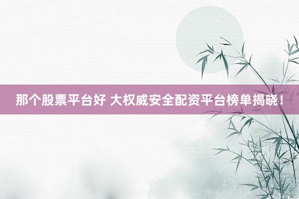 那个股票平台好 大权威安全配资平台榜单揭晓！